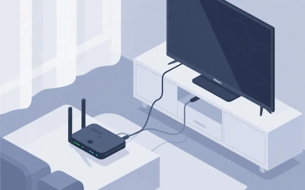 路由器与客厅电视的网络连接示意，简洁科技感